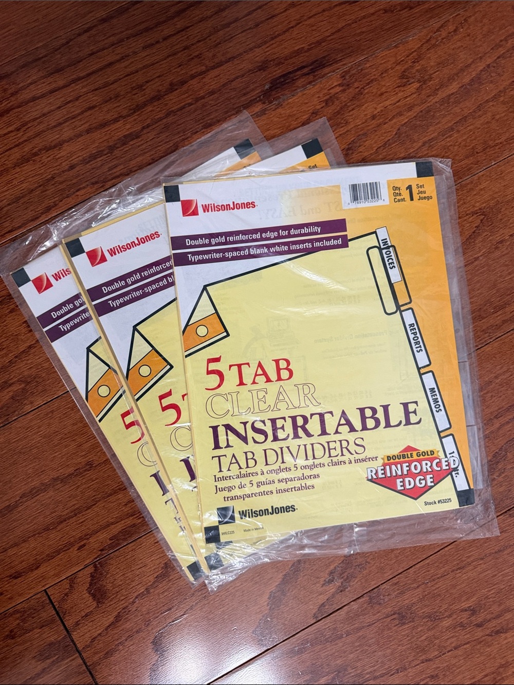 Wilson Jones 5-Tab Clear Tab Insertable Dividers - Letter (Yellow) New -set of 3